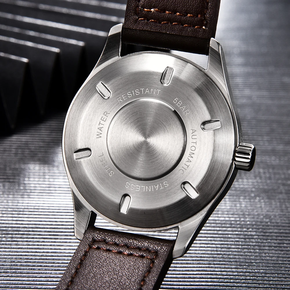 Corgeut 40mm Luxury Men Automatic Mechanical Watch Type B Pilot Aviator Wristwatch Genuine Leather Strap Waterproof with NH35