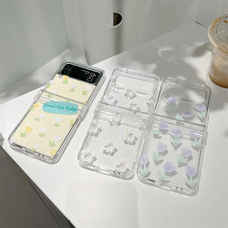 

Little Flower Transparent Phone Case for Samsung Galaxy Z Flip 6 5 4 3 Protective Back Cover for ZFlip4 ZFlip5 ZFlip6 Case Shell