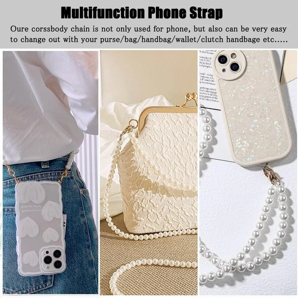 Crossbody Pearl Beaded Phone Chain Straps Shoulder Cellphone Lanyard with Tether Patch 20/50/80/110cm Handbag Purse Pendants