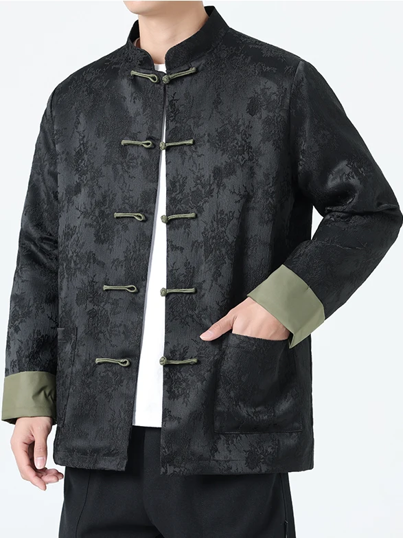 

Мужская куртка свободного кроя с воротником-стойкой, молодежная, в китайском стиле, для тай-чи, верхняя одежда, мужская, весенняя, новая, с цветочной вышивкой, традиционный чонгсам