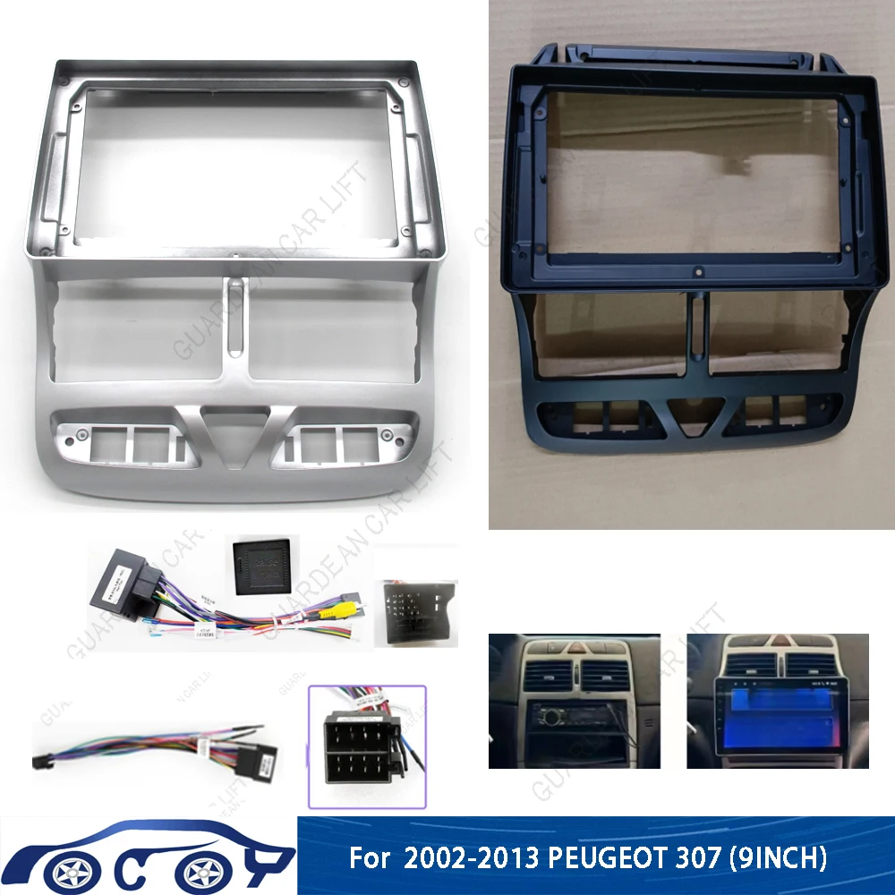 9-Zoll-Autoradio-Fassungen für Peugeot 307 307CC 2002-2013 Android-Stereo-Rahmenblende mit Kabel und Canbus-Dekodierung