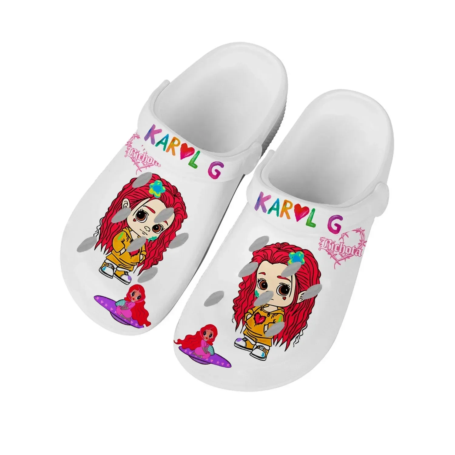 

Karol G Singer Printed Home Clogs Custom Water Shoes Mens Womens Teenager Shoe Garden Clog Breathable Beach Hole Slippers White