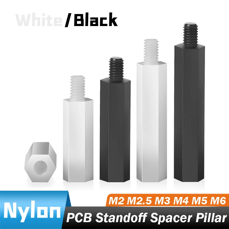 

M2 M2.5 M3 M4 M5 M6 White/ Black Male-Female Nylon Spacing Screw Plastic For PCB Motherboard Fixed Nylon Standoff Spacer Pillar