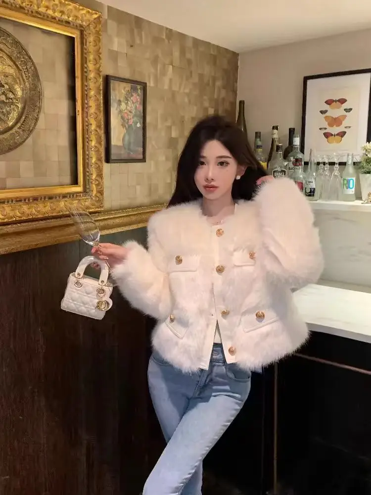 Pelliccia di agnello Jaet Autunno Inverno da donna Pelliccia in pelle intrecciata Capispalla in pelliccia finta Cappotto lungo coreano Sle