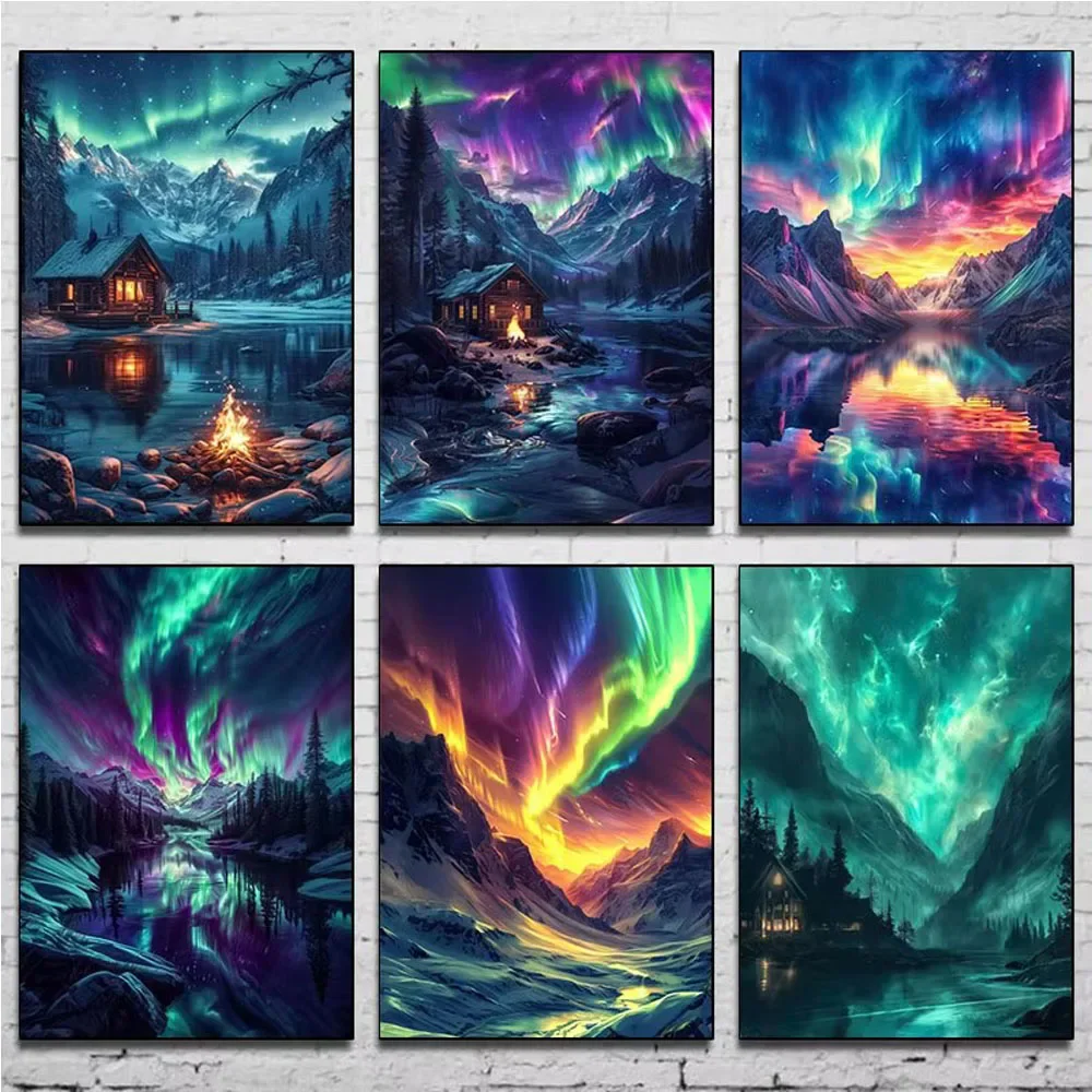 Nature Beautiful Scenery Aurora Sky Wishing Wall Art Diy diamond Painting Reality Mosaic Wall Pictures Cross Stitch Home Decor