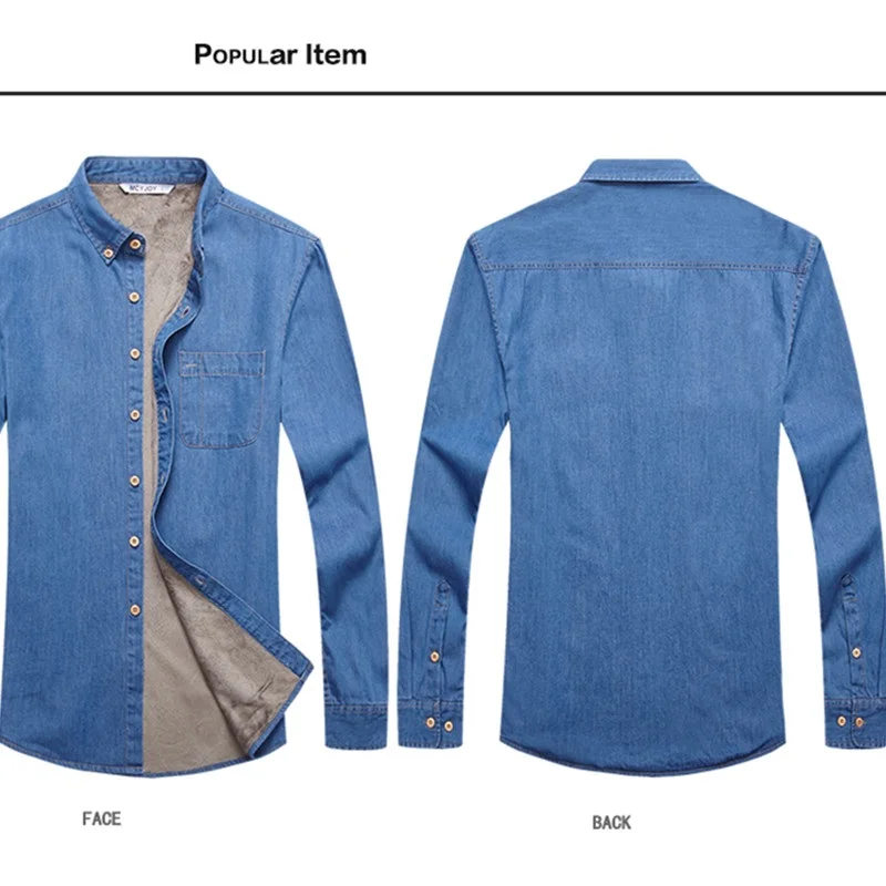 

New designer thick plus cashmere warm shirt men long-sleeved casual cotton men shirts brand denim clothing mens camisa 4XL