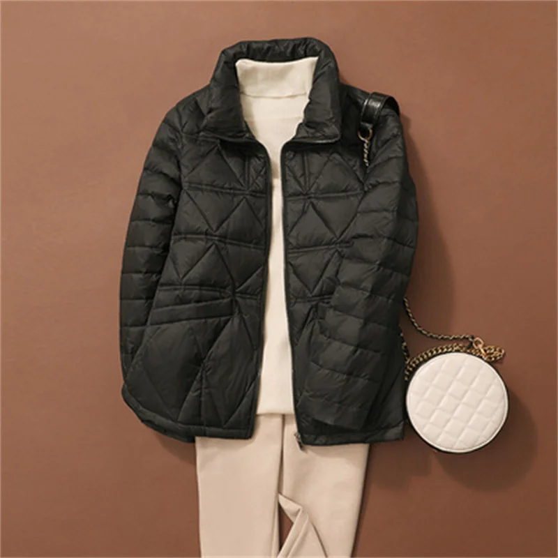 Women Stand Collar Oversize Down Coat 2023 Autumn Winter Warm Light White Duck Down Jacket Female Quilted Short Puffer Parkas