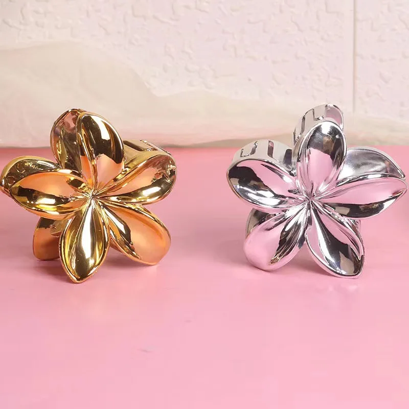 Simple gold and silver flower hair clip for women Retro glossy Acrylic hair claw Fashion Girls Hair Accessories