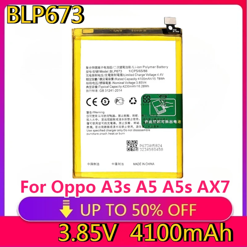 

NEW High quality replaceable BLP673 Battery For Oppo A3s A5 A5s AX7 Phone Replacement Batteria 4100mAh