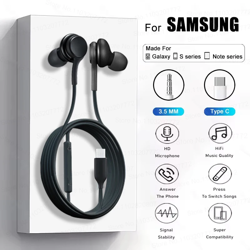 Auriculares con cable tipo C originales para Samsung Galaxy S25 Ultra S24 S23 S22 S21 Ultra A55 A54 3,5mm accesorios para auriculares