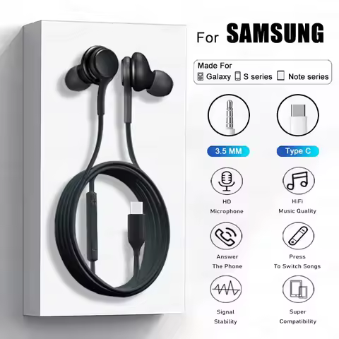 Original Type C Wired Earphone For Samsung Galaxy S25 Ultra S24 S23 S22 S21 Ultra A55 A54 3.5 mm Earbuds Headphones Accessories