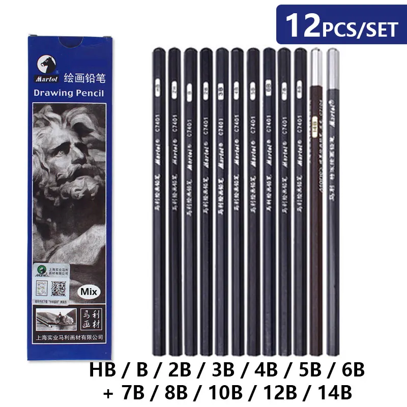 12 PCS/LOT graphite pencil set 6H-14B Professional sketch pencils set Art School supplies Stationery