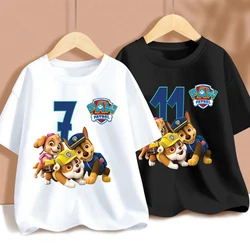 Paw Patrol Children T-Shirts Birthday Number 1-11 T-Shirt Cartoon Printed T Shirt Kids Casual Short Sleeves Tops Baby Clothes