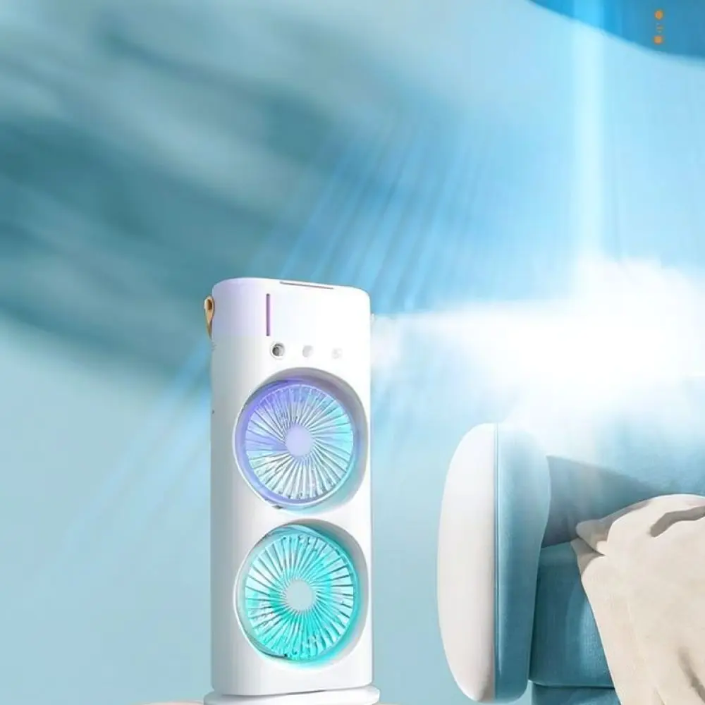 Dual Head Desktop Misting Fan USB Rechargeable Portable Air Cooler Cooling Fan For YQ Home Office Desk Personal Use Silent