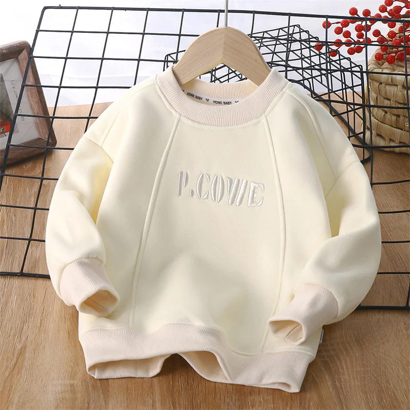 Children\'s Autumn Winter Sweatshirt Boys Padded Casual Letters Hoodies Kids Thickened Clothing Fashion Embroidery Warm Tops