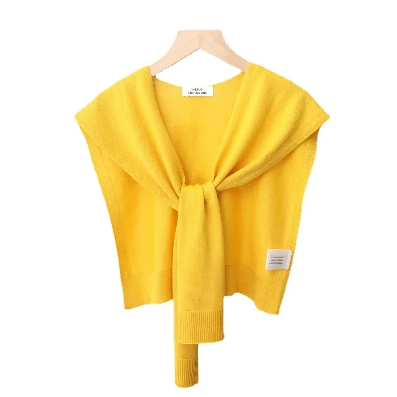 Knitted Tops Female Knit Thin Autumn Knotted Cape Sunscreen Shawl For Women All Season