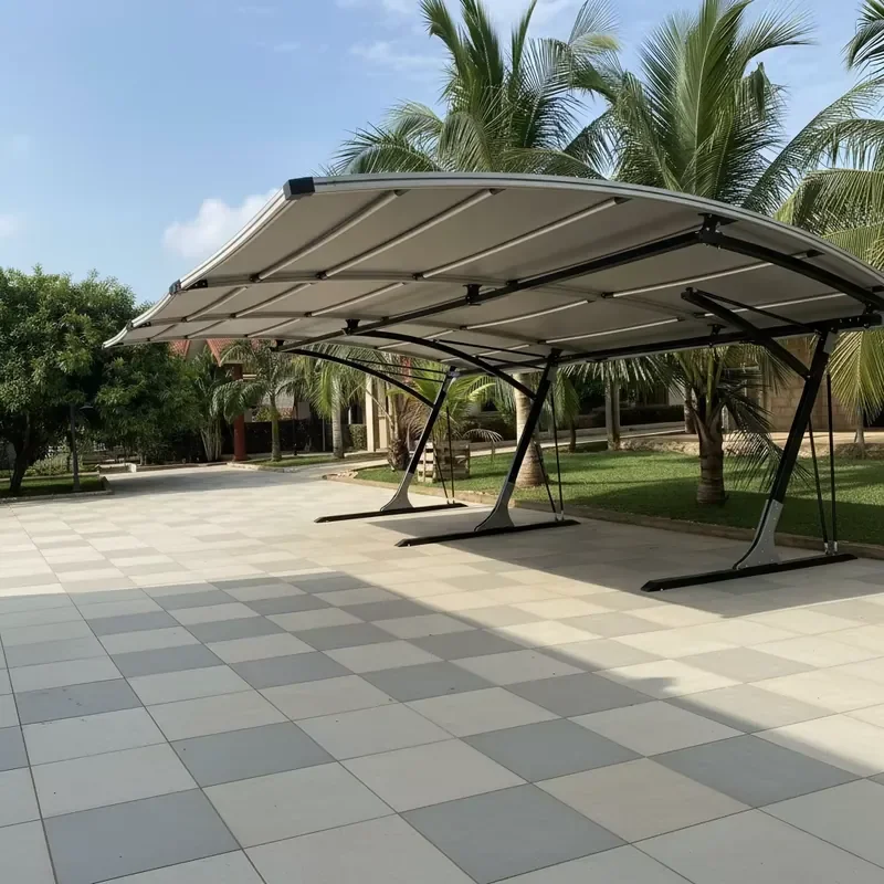 Customized Outdoor Aluminum Powder Coated Arch Roof Coated Sail Carport with 2-Car Parking Capacity