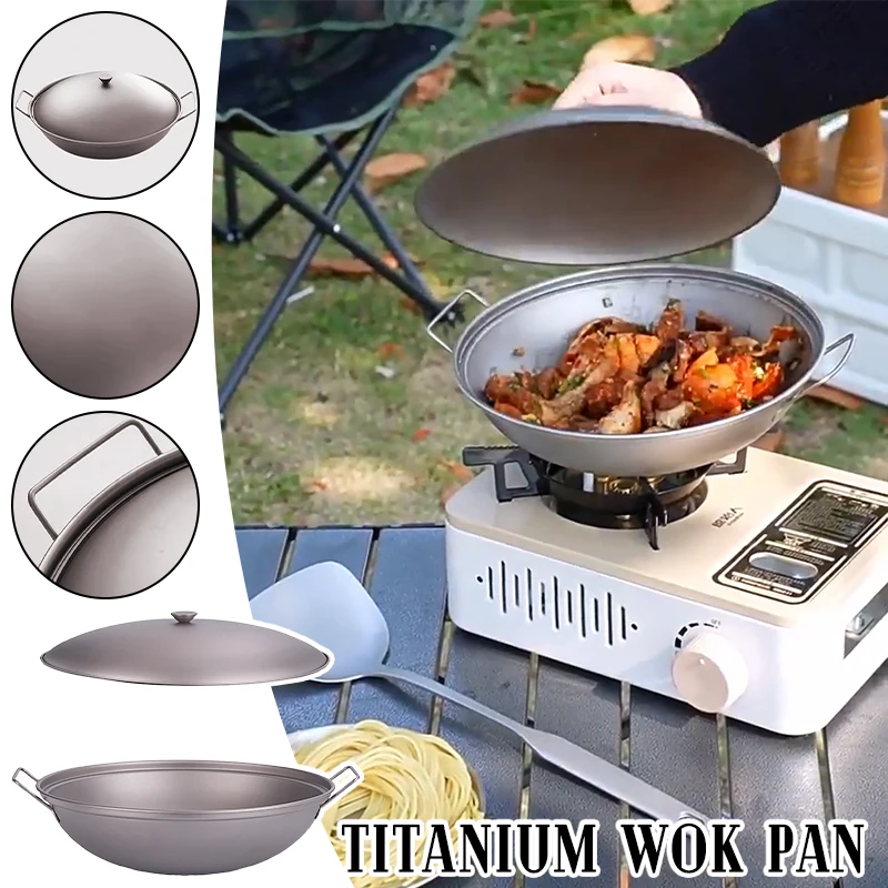 

1Pc Pure Titanium Outdoor Small Dry Pot with Lid Household Wok Pan Hot Pot Restaurant Camping Picnic Soup Pot Double Handle