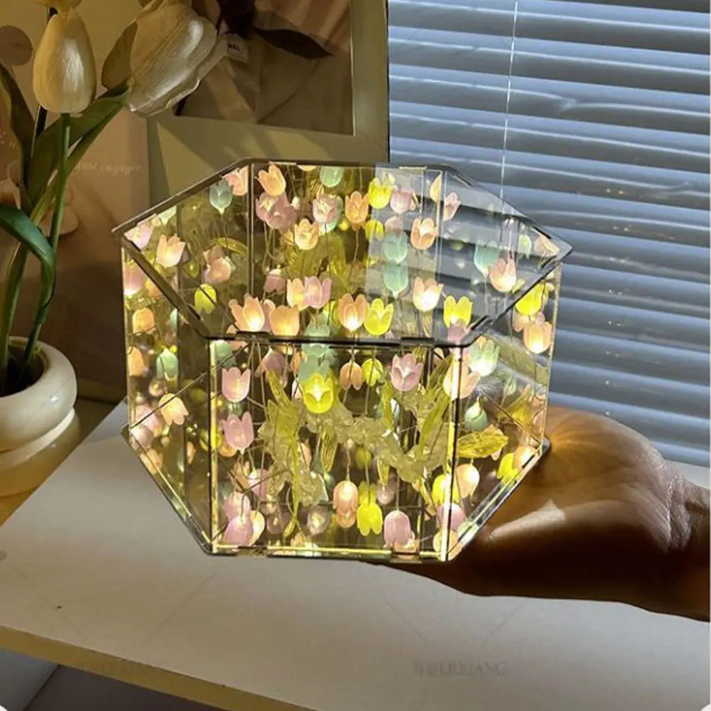 3D Tulip Flower Sea Nightlight materiali fai da te fatti a mano Home Atmosphere Lights coppie regali di compleanno sorpresa di natale per le donne