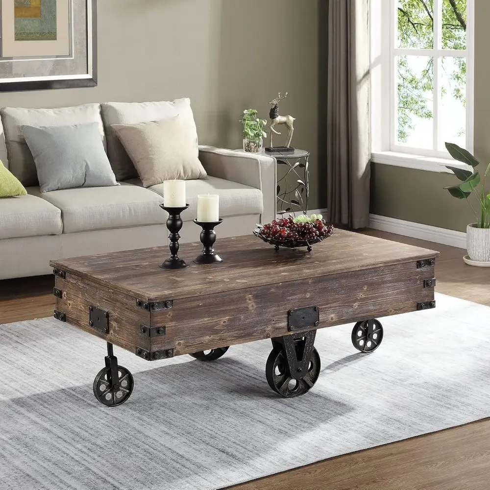

& Co. Brown acCart Coee Table, Vintage Center Table with Wheels or Living Room, Recular, Wood, armhouse, 47.25 Inches, Rustic /A
