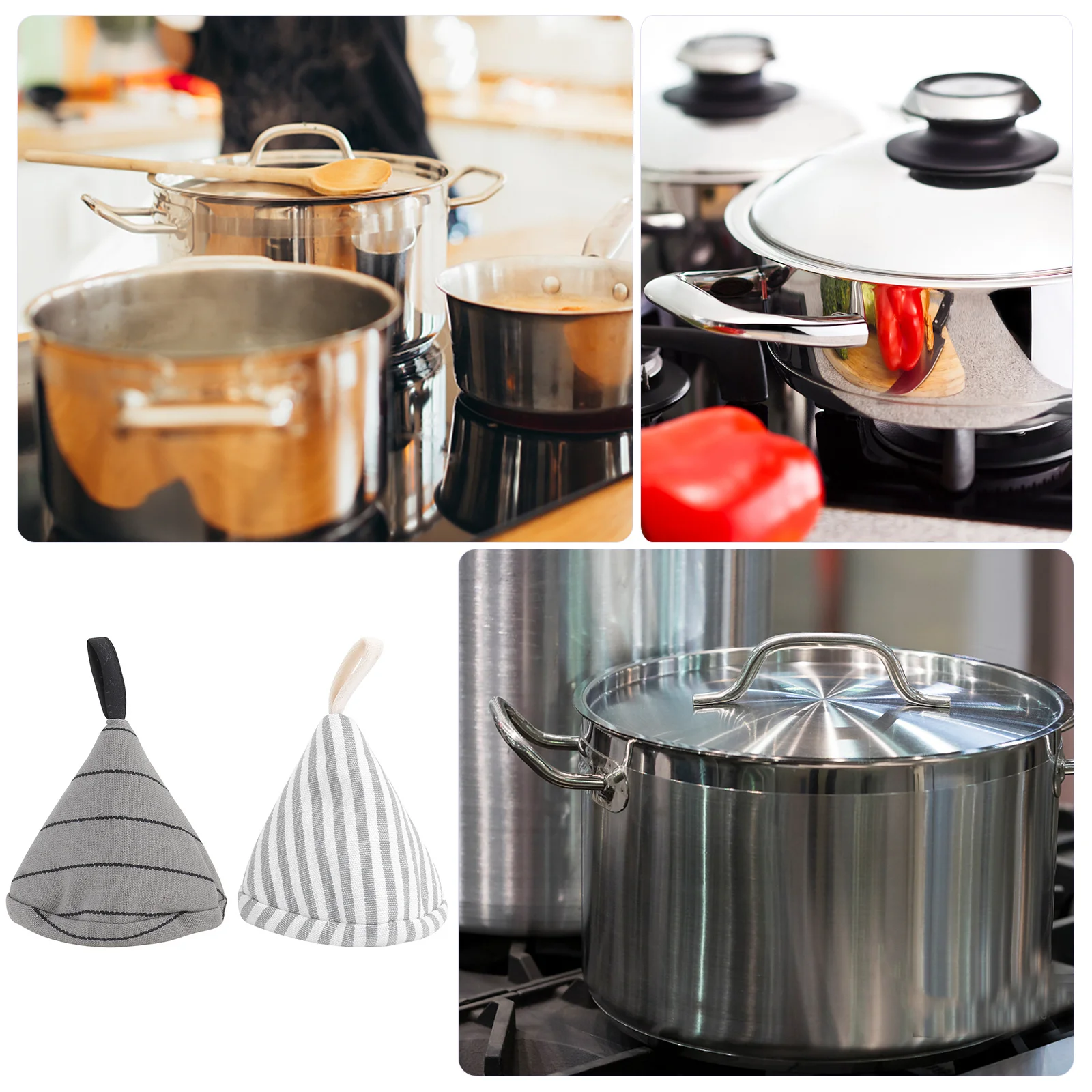 

2Pcs Pot Cover Caps Premium Cotton Triangle Heat Proof Handle Covers for Kitchen Bakeware Microwave Dishes Protective Reusable
