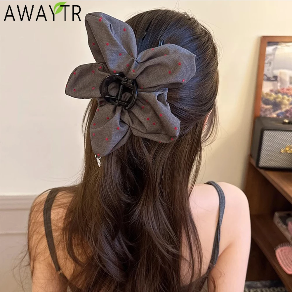 AWAYTR Spotted Fluffy Fabric Flower Hair Claws Floral Hair Clips Crab For Women Girl Gift Hair Accessories Valentine Headwear