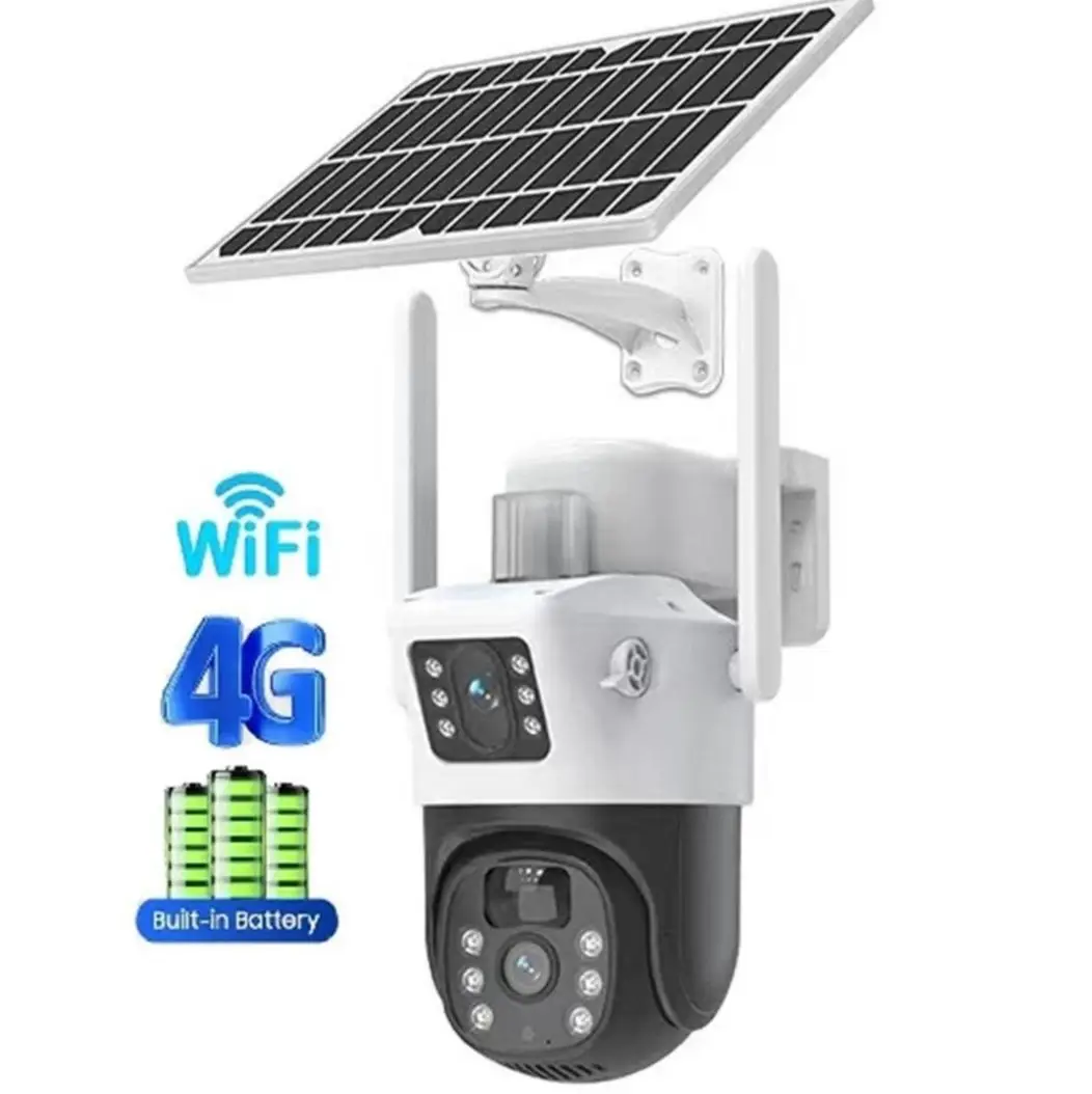 4G LTE Solar SIM card camera 4K 6MP dual lens PTZ video surveillance camera outdoor Sim card outdoor security camera rechargeable battery Solar power two way Audio, motion detection, weathering IP67