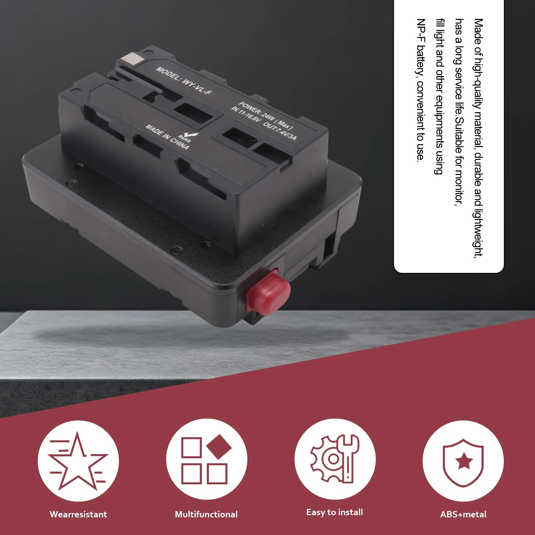 DTB7 V-Mount to NP-F Battery Converter Plate with D-Tap, for NP-F550/F570/F750/F970 Battery for LED Light Monitor