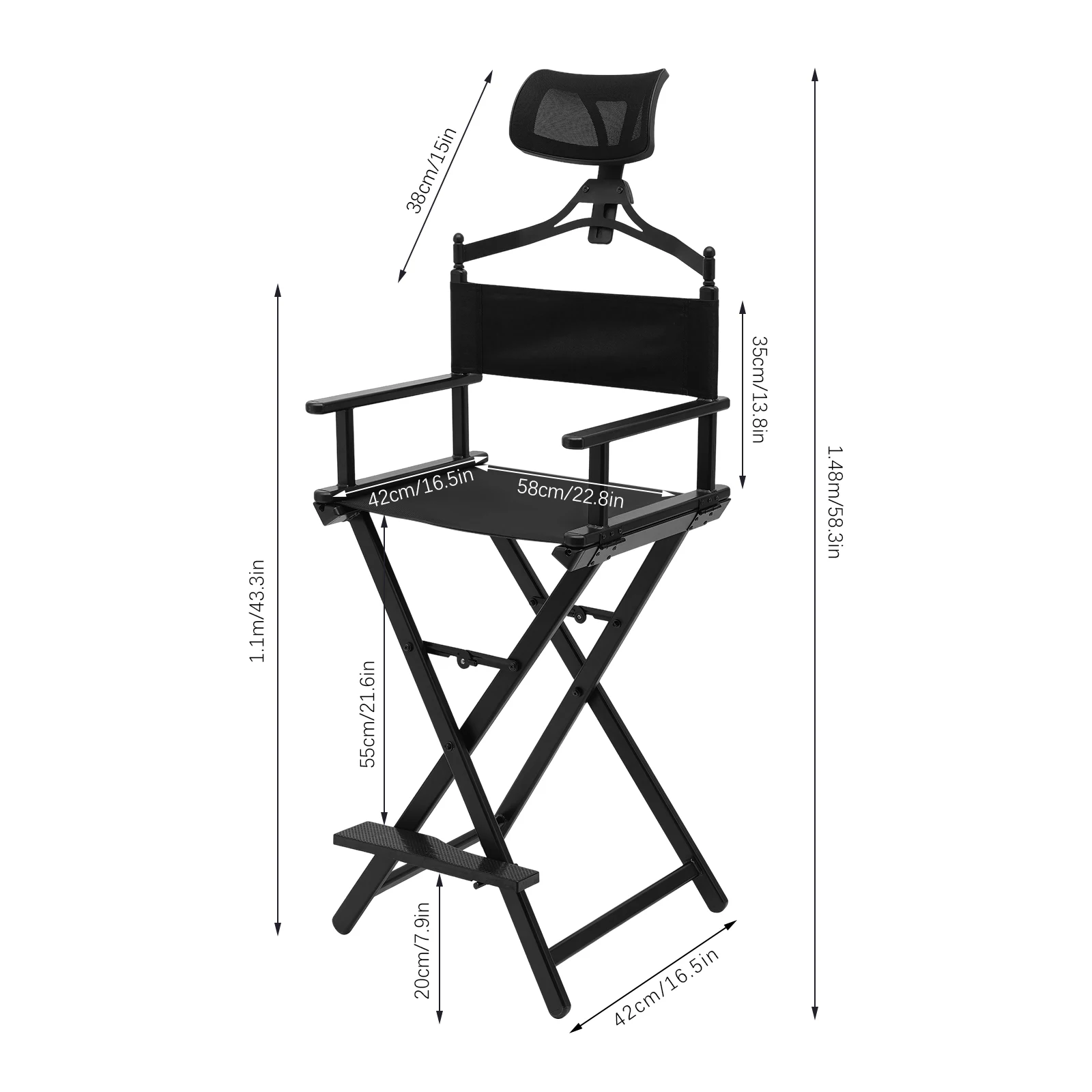 Tall Director Chair Salon Makeup Folding Artist Stool Chair X-shaped Support USA Tall Folding Directors Chair Makeup Artist