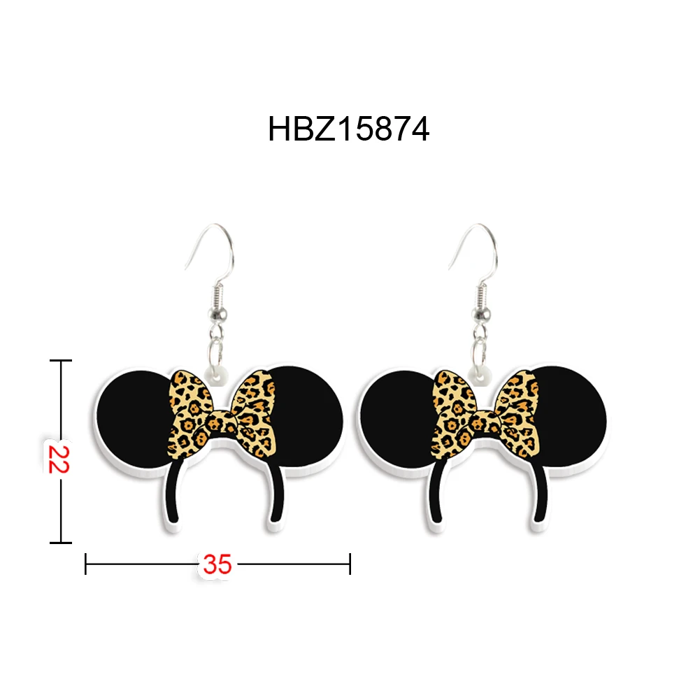 Disney Mickey Minnie Mouse Ears Headband Pendant Earrings Design Drop Earrings Acrylic Girls Disneyland Accessories