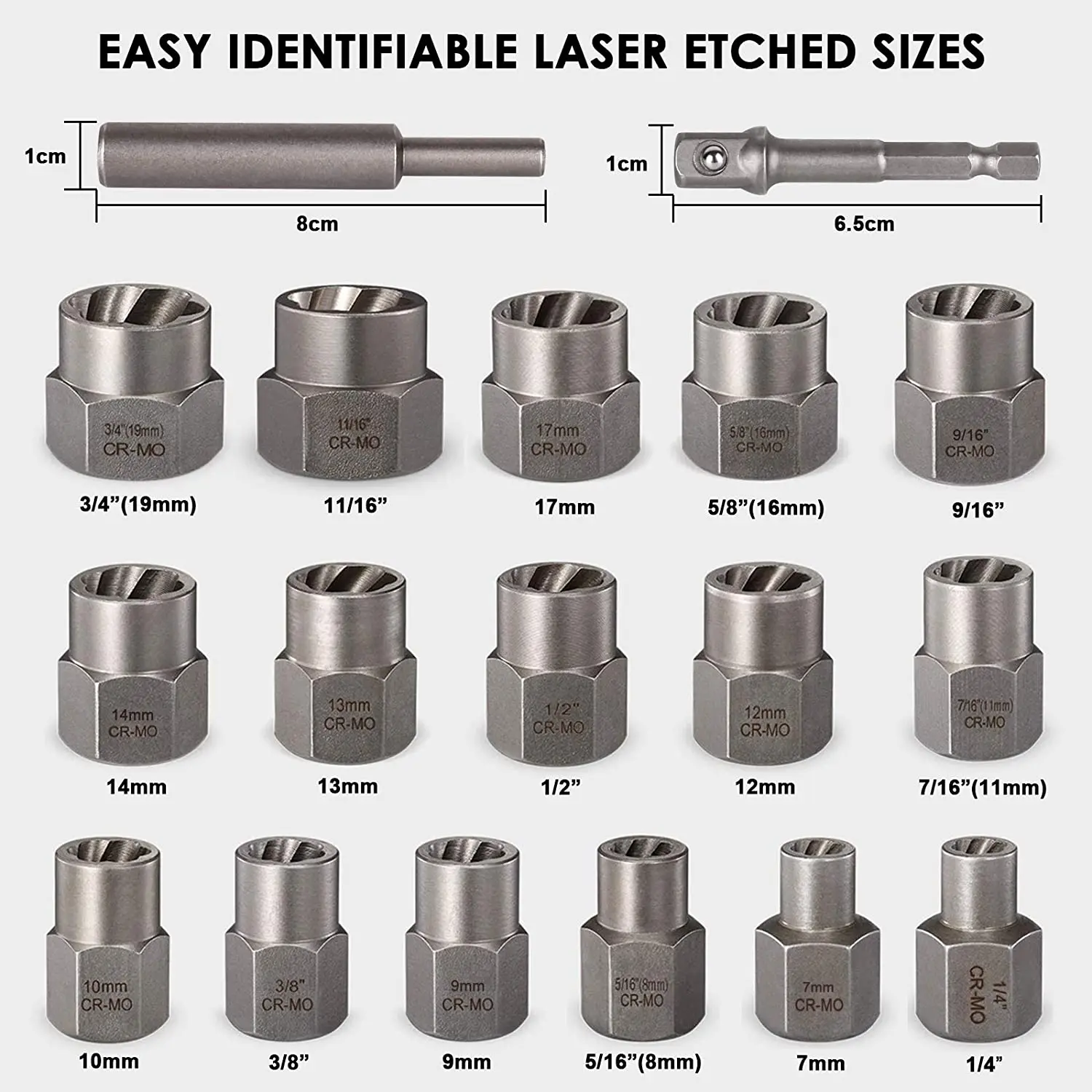 Bolt Extractor Set,18Pcs Impact Bolt&Nut Remover Set,Stripped Lug Nut Remover,Extraction Socket Set for Removing Damaged,Frozen