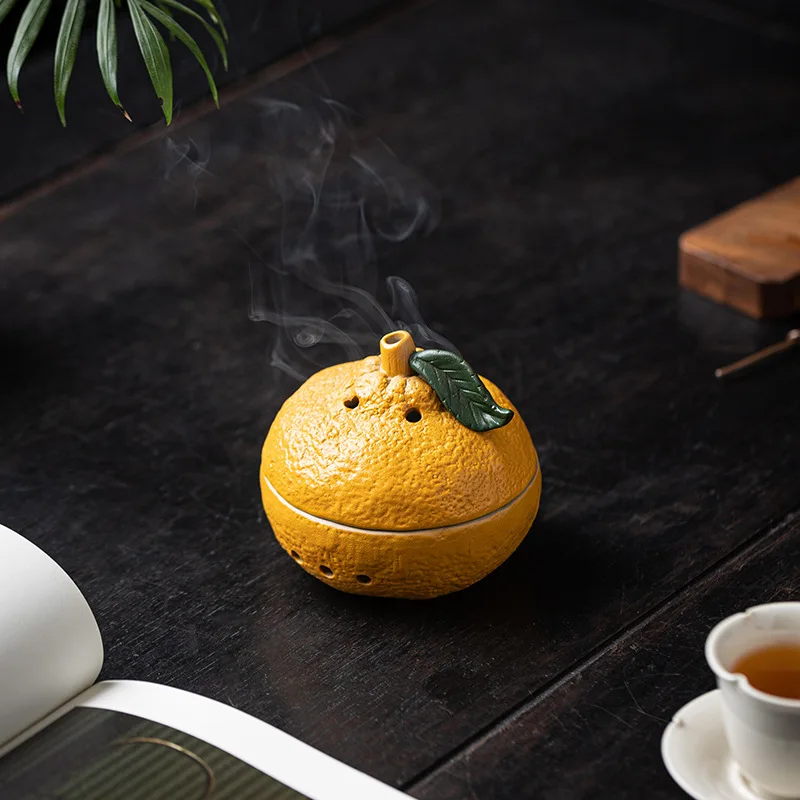 Orange Good Luck Ceramic Incense Burner for Home Indoor Aromatherapy Burner Agarwood Sandalwood Mugwort Ugly Orange Incense Burn