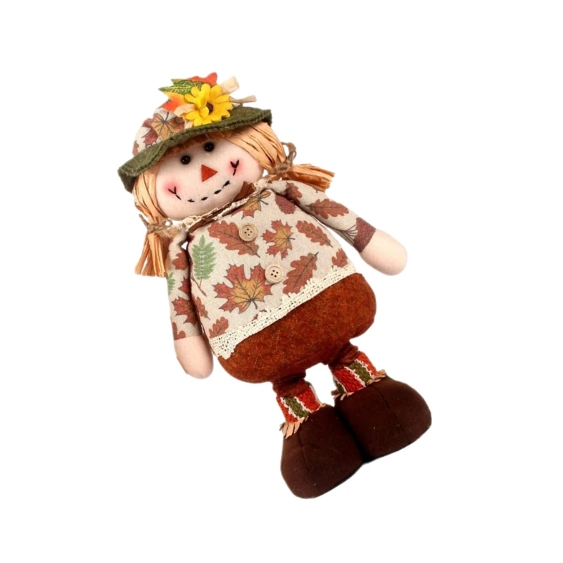 Harvest Stretchable Legs Scarecrow Plush Dolls for Fall Festival and Home Decors