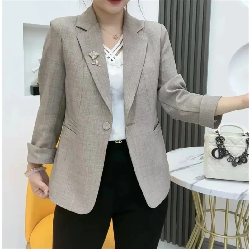 Spring Autumn Women Korean Casual Blazer Jacket Temperament Slim Office Lady Thin Suit Coat Femme Fashion Large Size 5XL Outwear