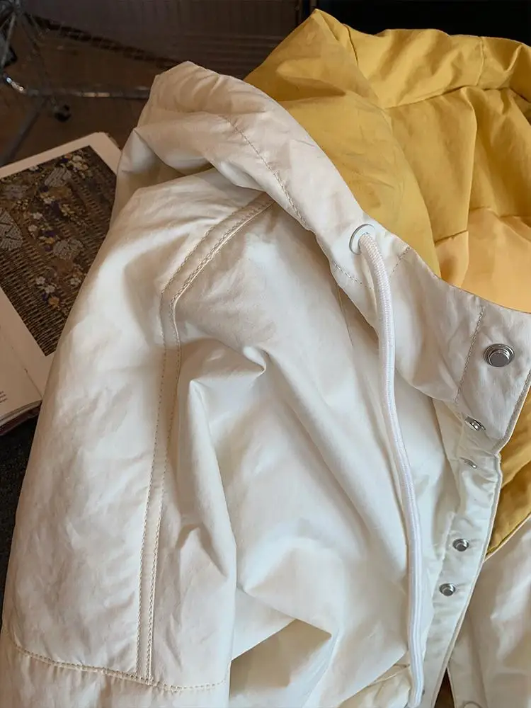 후드가 달린 캐주얼 루즈핏 면 재킷, 컬러 블록 디자인, 가을 겨울 여성용 패션 슬림핏 코트, 긴 소매 폴리에스터 충전재...