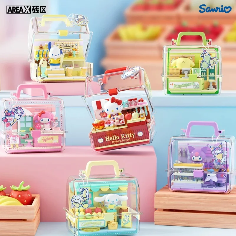 

AREA-X Sanrio Family Series Building Blocks Fruit Flavor Store Manager Assembly Model Kuromi Hello Kitty Store Toys Gifts