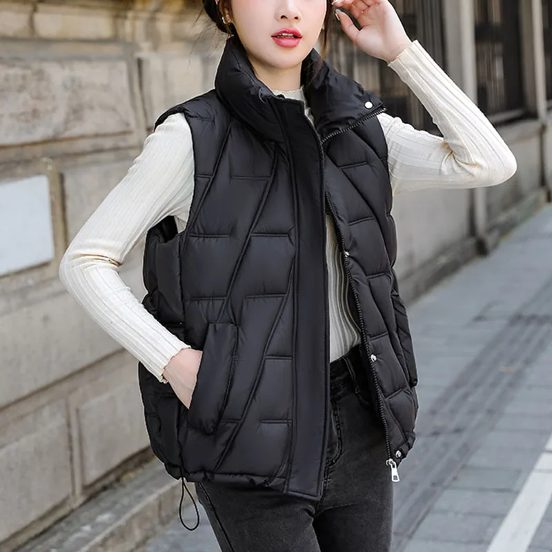 

Korean fashion stand collar women's vest thicken warm winter sleeveless jackets female casual outwears women waistcoat