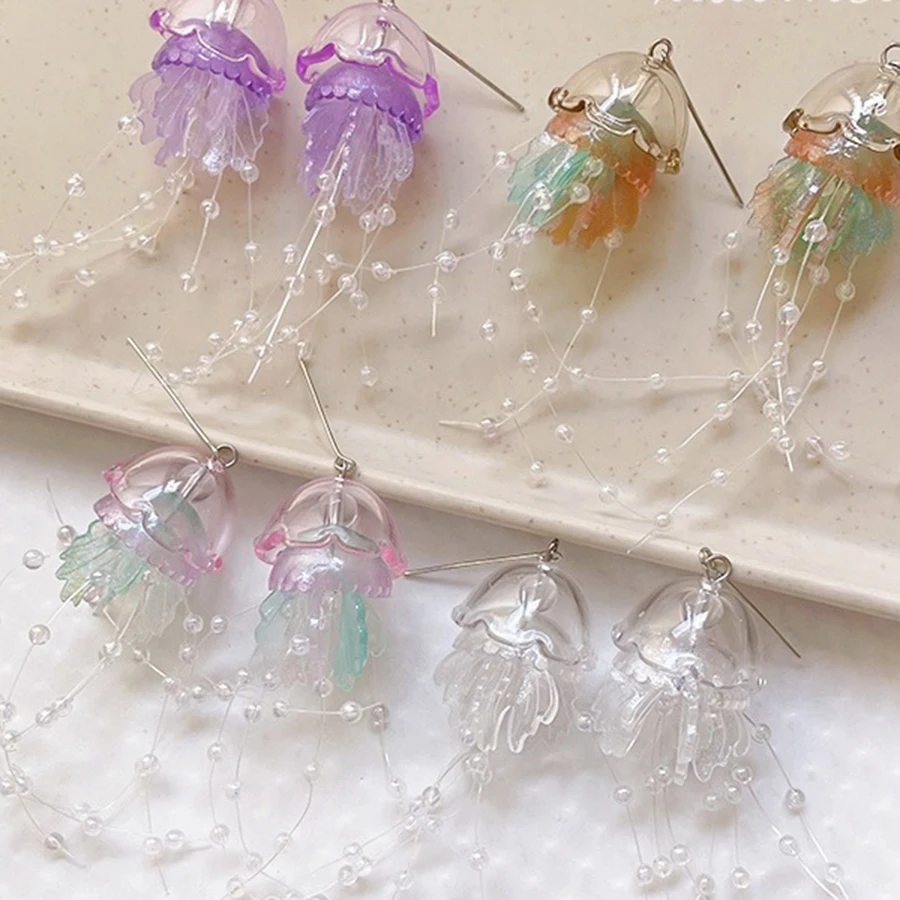 4pcs Marine Jellyfish Double-layer Fine Sparkling Clear Fringed Exquisite DIY Handmade Acrylic Pendant Charms