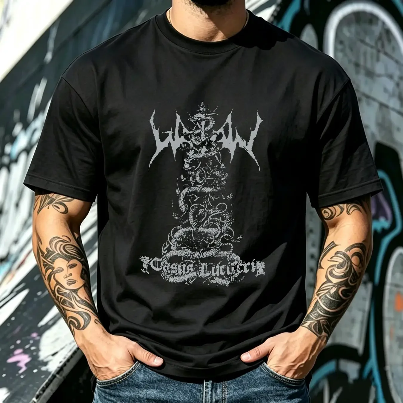 washed T Shirt Vintage 2003 Watain Casus Luciferi vintage Washed Casual Breathable Unisex Slightly graphic Soft Comfortable