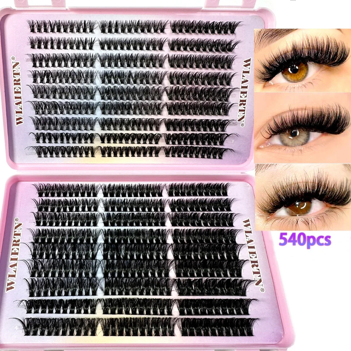 

Eyelashes 540Cluster C Curled 9-16mm Mixed Natural Eyelash Extension 3D Russian Strip Personal Eyelash Makeup Tool
