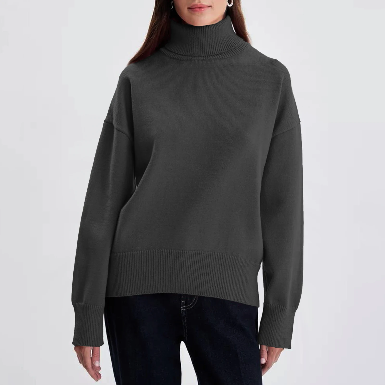 المرأة طويلة الأكمام الشتاء سترة سترة بلوفر مغزول الجولة الرقبة سترة البلوز محبوك سترة ملابس الشتاء امرأة