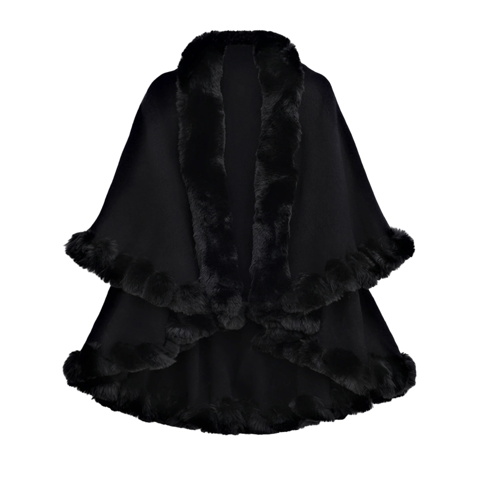 New Winter Thicken Mink Wool Full Trims Faux Fur Cape for Women Hooded Loose Fleece Cloak Coat Party Wraps Warm Cape 2025