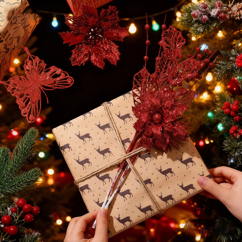 

20 шт. искусственные блестящие украшения в виде ягодного стебля, золотые рождественские украшения, ветки цветов, подарки, ваза, домашний праздник, свадьба, вечеринка