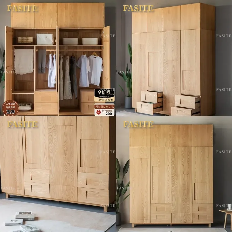 For Japanese Style Four Door Wardrobe White Oak Solid Wood Opposite Door Cherry Wood Eco Friendly Log Wardrobe Black Walnut