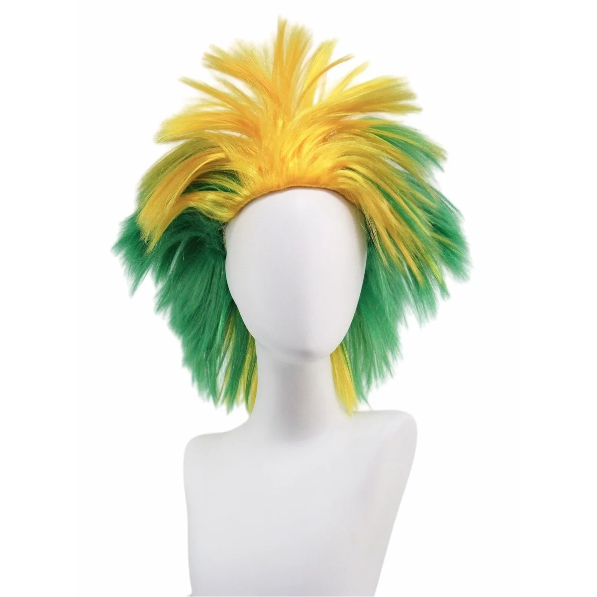 Synthetic Colorful Fan Wig Spiky Three-Tone Football Cheer Hair Low Temperature Fiber Explosion Cosplay Costume Party Prop