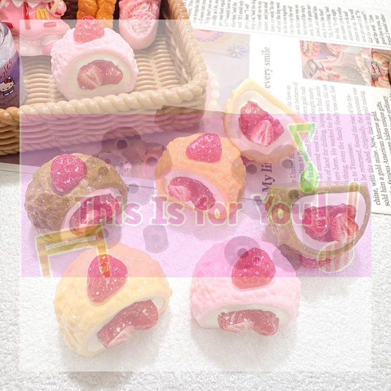 【MA】4PCS Dollhouse Miniature Strawberry Cream Cake Mini Food Afternoon Tea Set Scene Decoration For Doll Accessories Toys