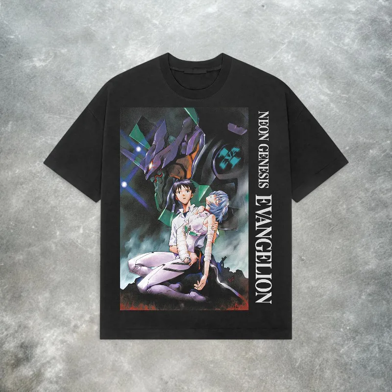 Neues Century Evangelion T-Shirt - Retro Y2K Anime Schweres Baumwoll-T-Shirt Y2K Herren Übergrößen-T-Shirt Unisex