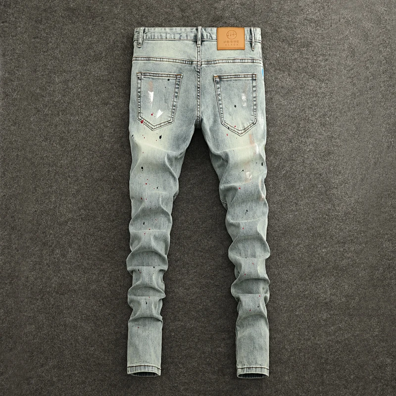 NewY2K Jeans Embroidered Scratched Painted Washed Water Nostalgic Retro Light Grey Blue Men's Jeans Designer High Quali