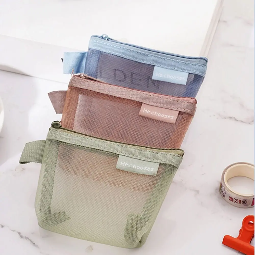 Change Storage Bag Clear Mesh Bag Data Cable Storage Bag Lipstick Cosmetic Bag Mini Coin Purse Solid Color Small Item Bag