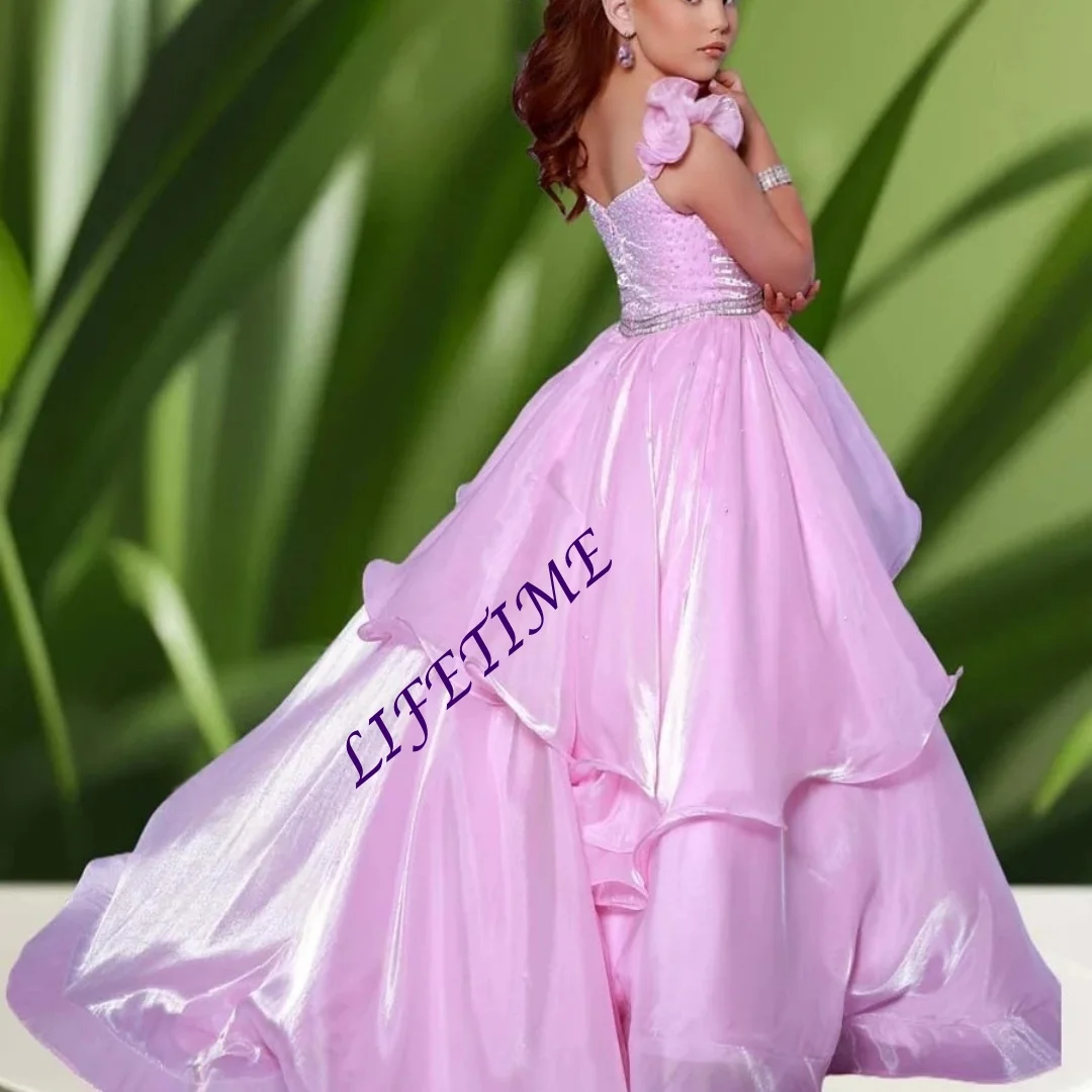 تخصيص مخصص بنات الأميرة فستان المسابقة مع الديكور صد تكدرت الأورجانزا حزام زهرة فتاة فستان لحفلات الزفاف الاطفال P